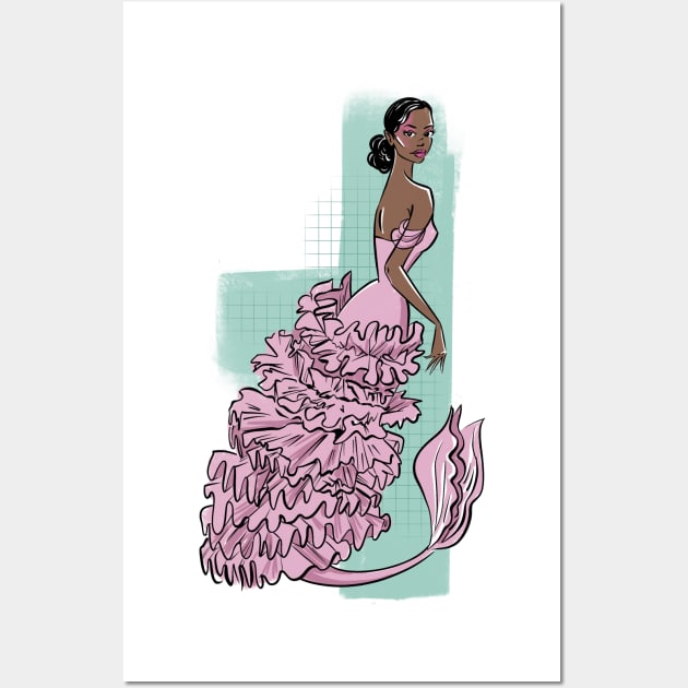 afro american mermaid in rose fashion Wall Art by Vikki.Look